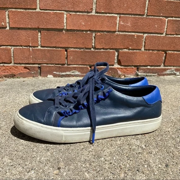 Tory Burch Sport Leather Ruffle Casual Shoe Women's Size 10 Blue - Picture 4 of 7